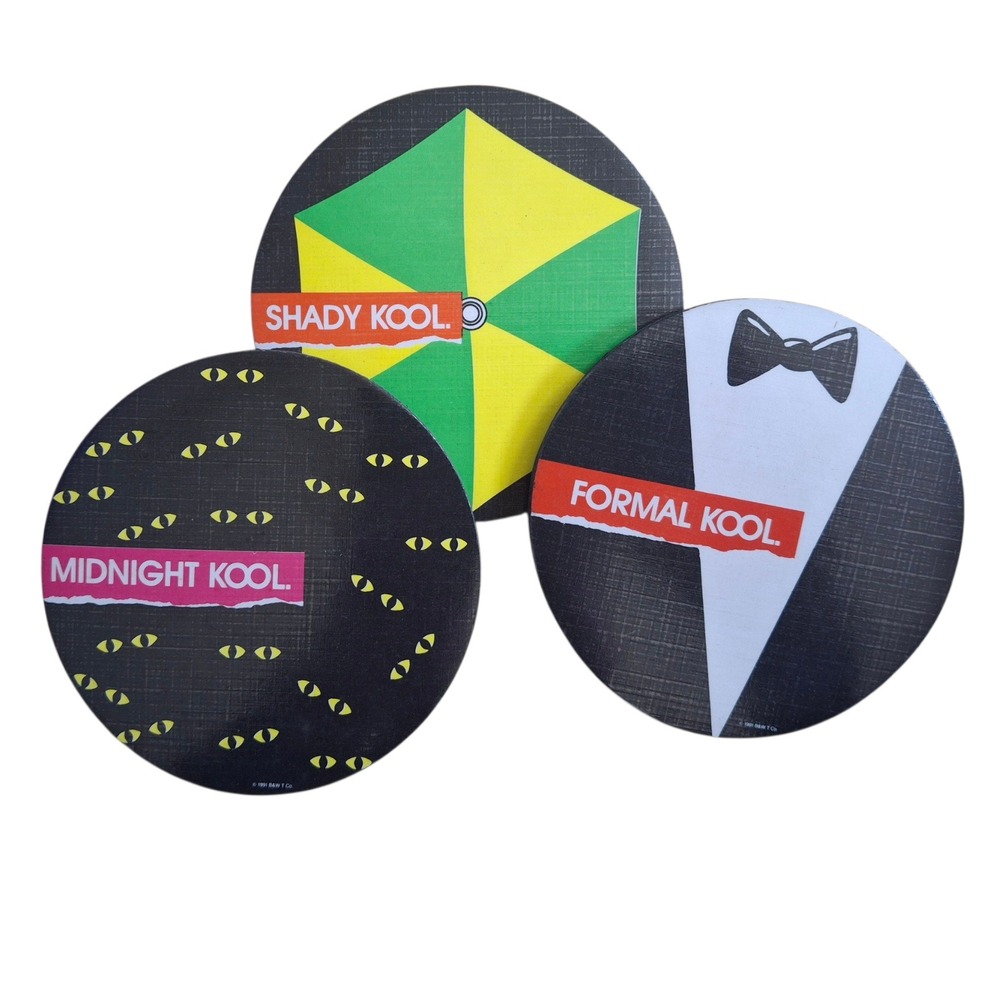 Vintage 1991 Kool Cigarettes Coasters Set Shady Midnight Formal Kool Promo 3pc‎